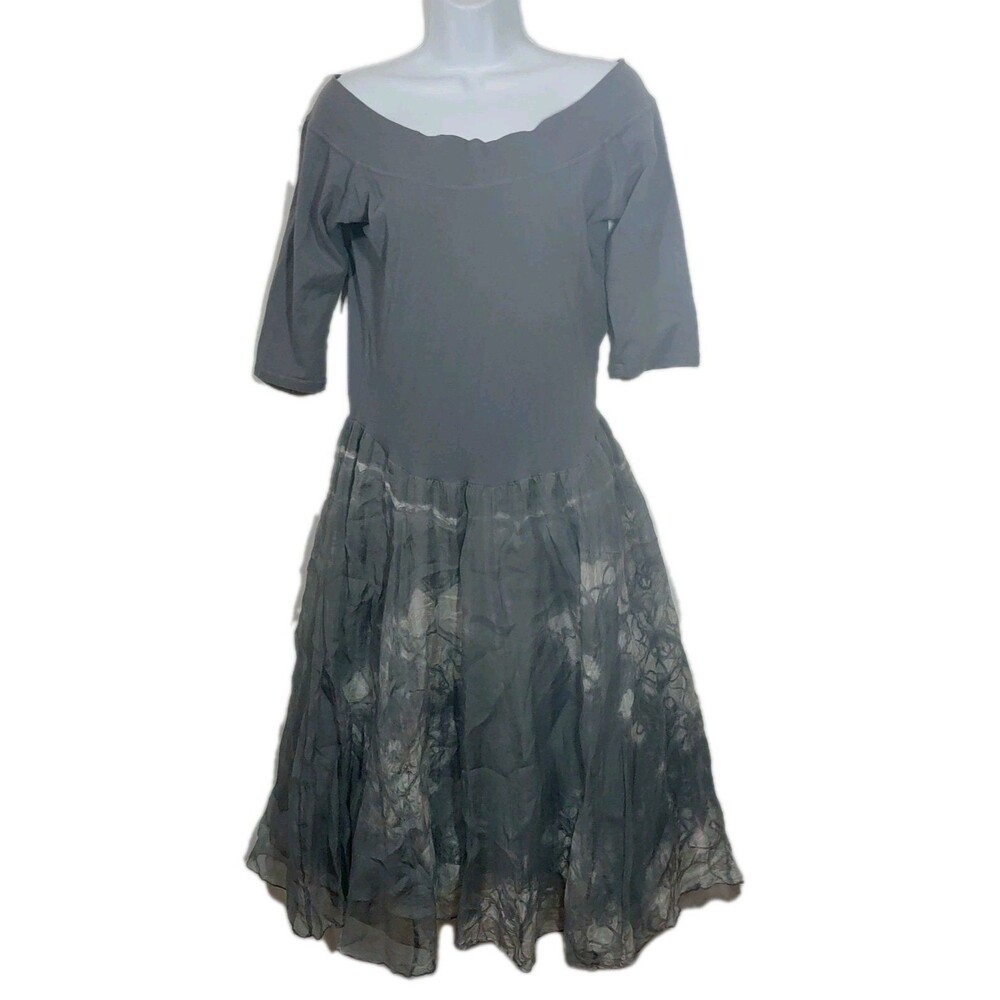Luna Luz 3/4 Sleeve Belleza Dress Silk Bottom Gray & Charcoal Black Ombré Large